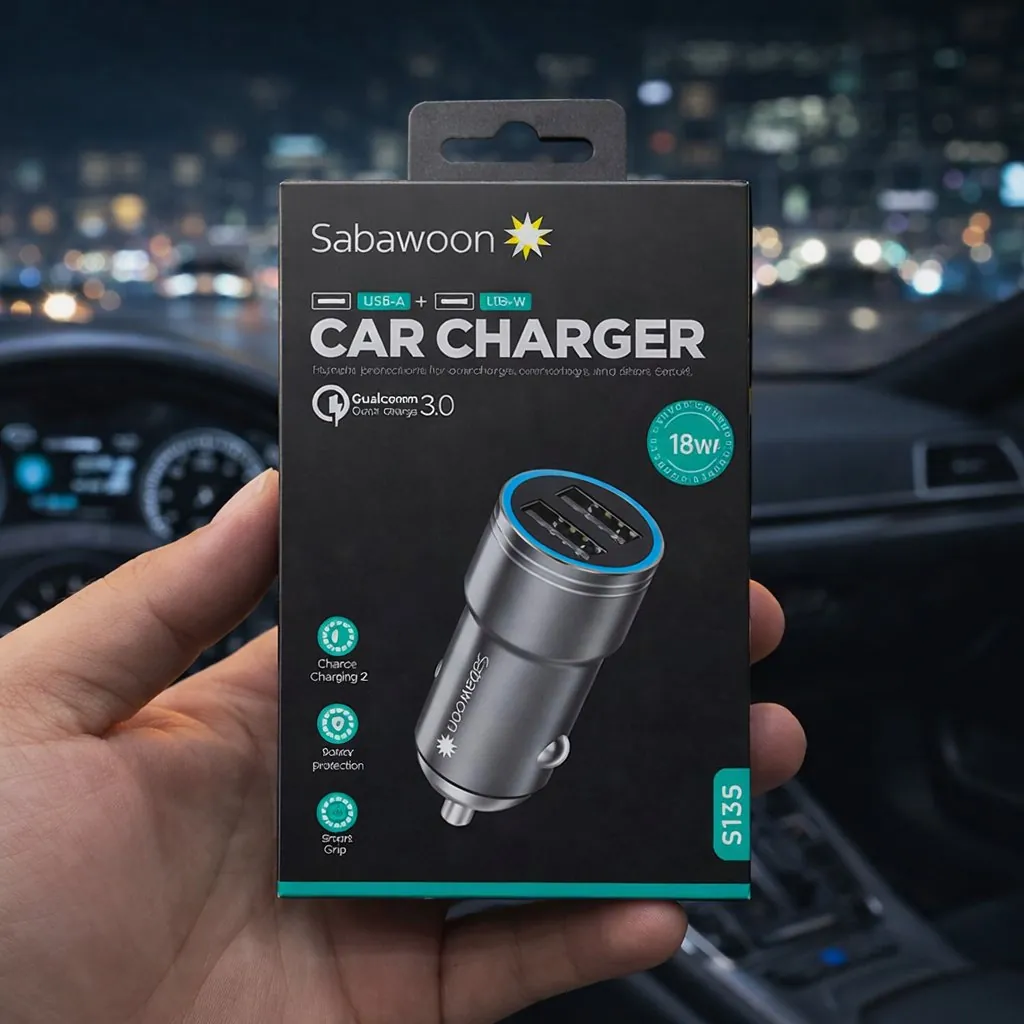 Sabawoon 18W Fast Charging Car Adapter – Dual USB Portable Car Charger