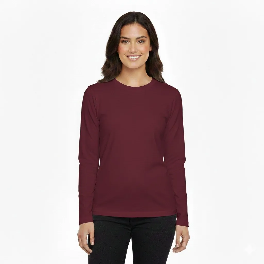 Basic Round Neck Full Sleeves T-Shirt For Women – Soft & Comfortable Casual Wear (Random Color)