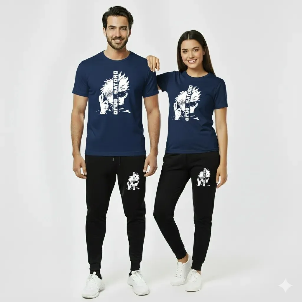 Top Trending Gojo Satoru Anime Printed Tracksuit for Men & Women – Premium Casual T-Shirt & Trouser Set (Random Color)