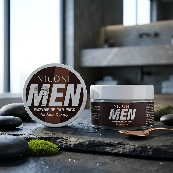 Niconi Men Enzyme De-Tan Pack for Face & Body | Professional Tan Removal & Skin Brightening | 150ml