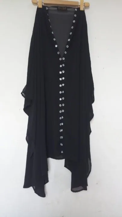 Abaya Mirrored Wink Upper Pure Georgette Black With Silver Mirror Standard Length 40 Inch For Women