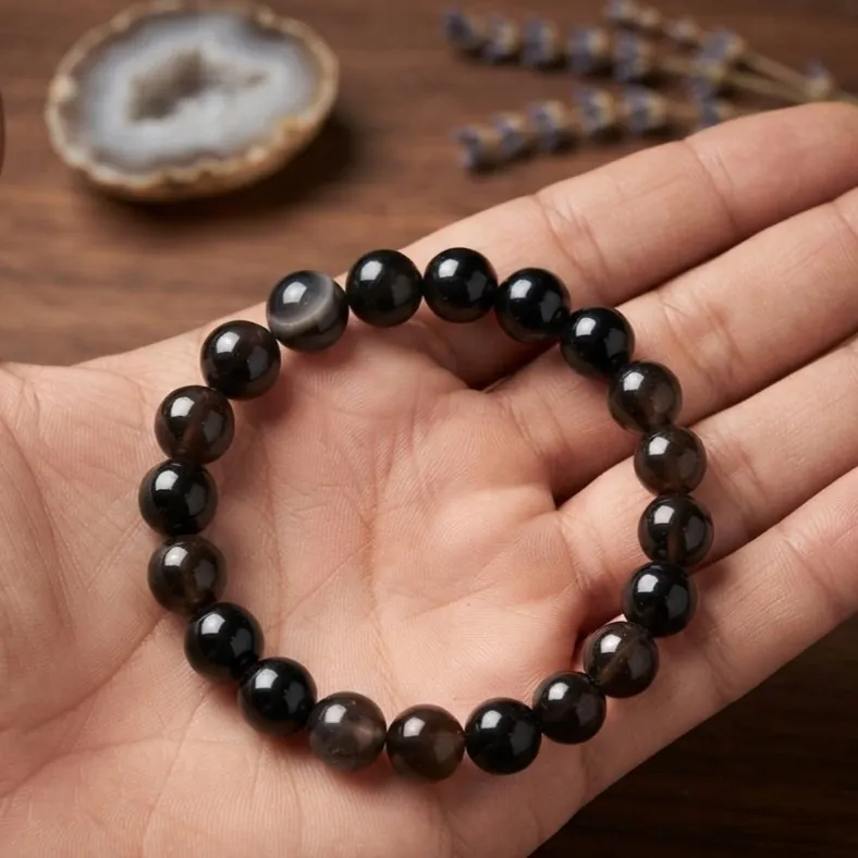 Natural Black Aqeeq Stone Bracelet - Genuine Onyx Gemstone Beaded Wristband Elegant Handcrafted Jewelry For Men And Women Fashion Accessory