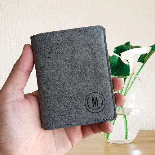 M / Logo Premium Slim Book Shape Leather Wallet for Men – 2 Cash Pockets, 6 Card Slots, 2 SIM Slots