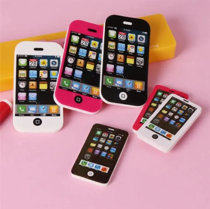 Pack of 6 Mobile Phone Shape Fancy Erasers for Kids – Cute Rubber Erasers for School, Drawing & Stationery (3 Small + 3 Large) - Multi Color