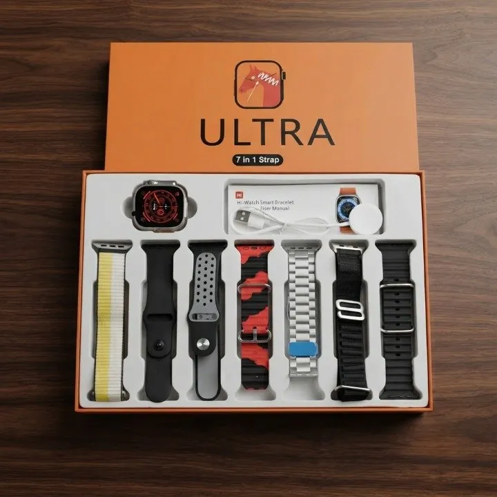 7 In 1 Ultra Smart Watch Is A Premium Wearable Designed To Combine Style, Functionality, And Convenience.