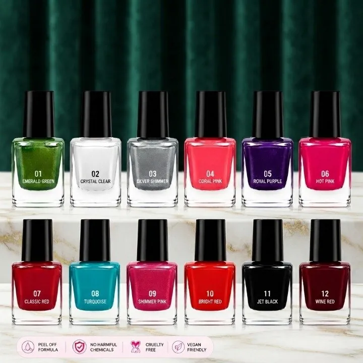 Pack of 12 - Peel Off Nail Paints - Cosmetic Nail Polish Designed For Easy Removal And Vibrant Color Maintenance Routine (Random Color)