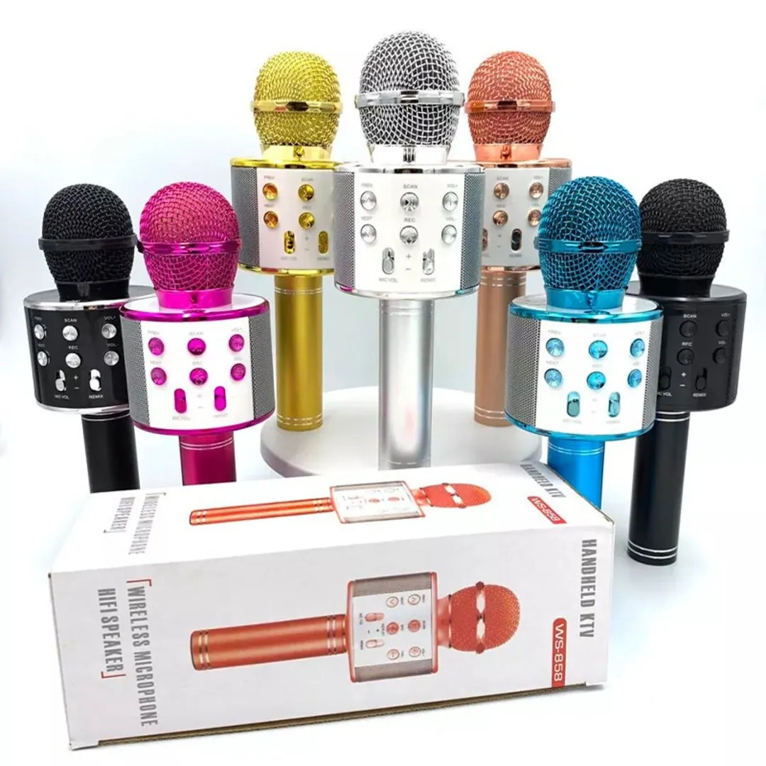 WS-858 Wireless Bluetooth Karaoke Microphone With Integrated Speaker Rechargeable Battery | Random Color