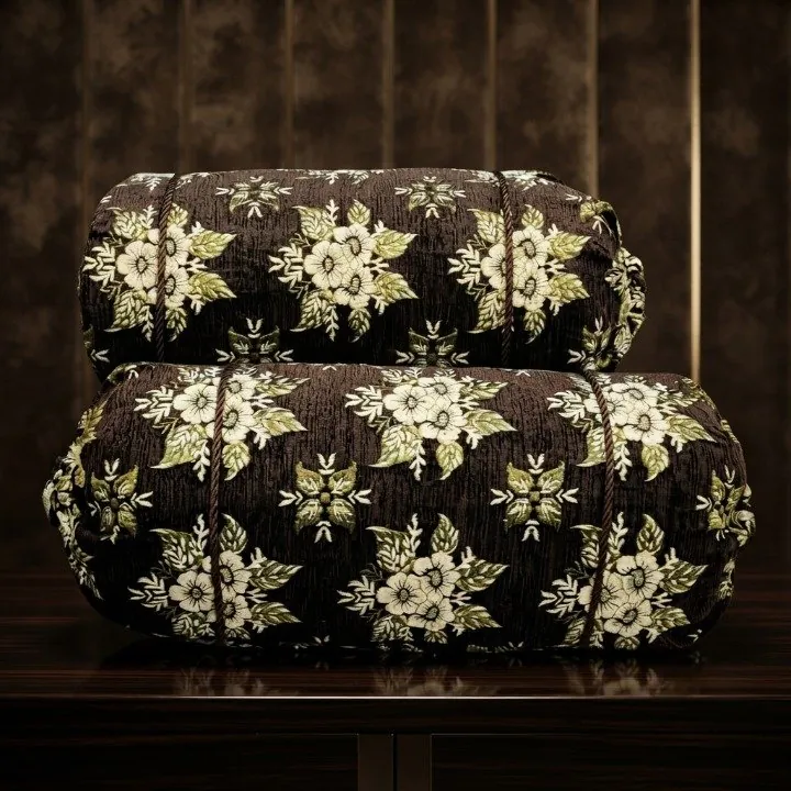 Luxury 2 Piece Soft Velvet Jacquard Gol Pillow Cover Set 36 x 17 Easy Washable Color Fast Brown Floral Design