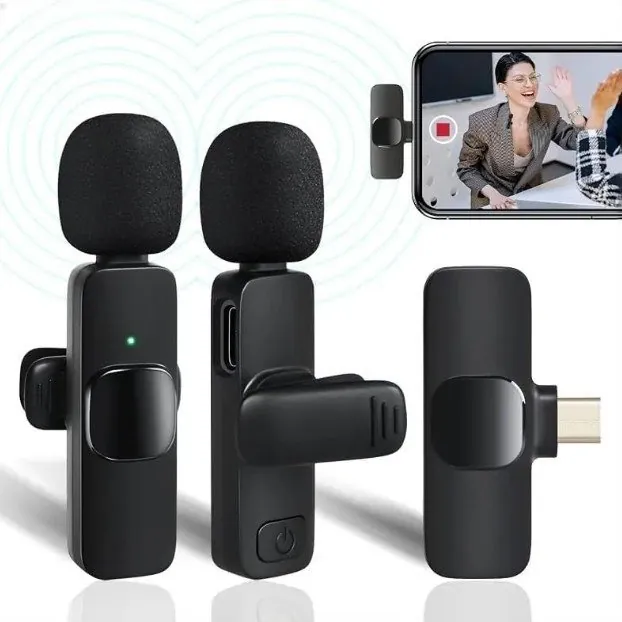 K11 2-In-1 Dual Wireless Collar Microphone Type-C And Lightning Omnidirectional Lavalier Mic - Electronic Accessory Designed For Audio Recording And Daily Streaming Routine