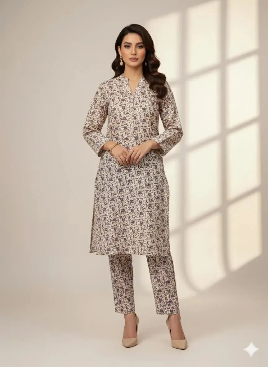 2-Pcs Katan Silk Unstitched Allover Printed Suit for Women – Premium Soft Fabric Shirt & Trouser Dress Material for Casual & Formal Wear