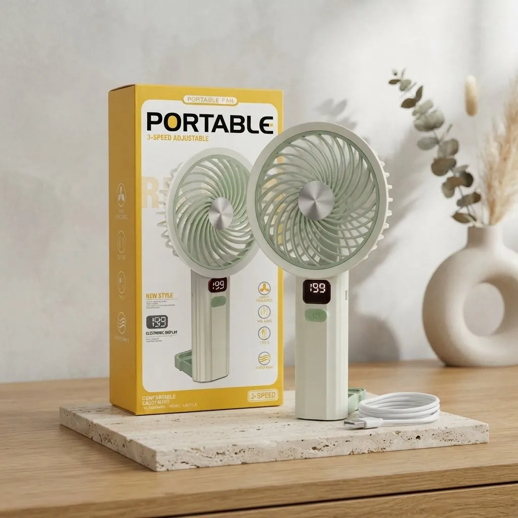 Portable Handheld Turbo Fan with LED Display – 3-Speed Rechargeable Cooling Fan for Home & Travel