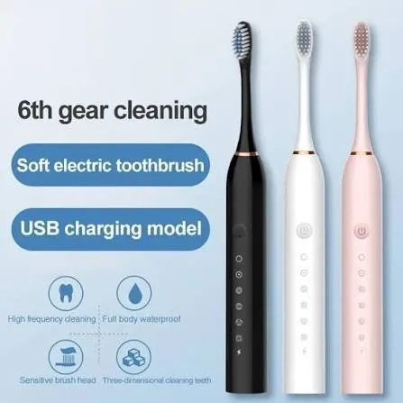 X-3 Sonic Rechargeable Electric Toothbrush With 2 Extra Heads | USB Charging Rechargeable Total Washable Electronic Whitening Teeth Brush for Oral Care