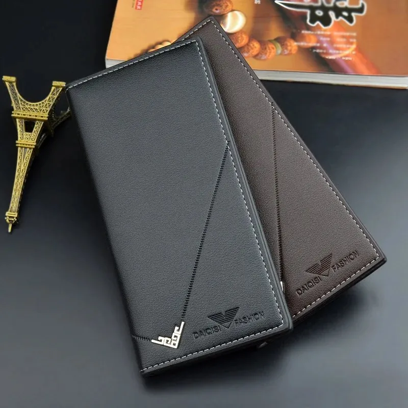Men's Imported Long Leather Wallet Clutch with Metal Corner Accent