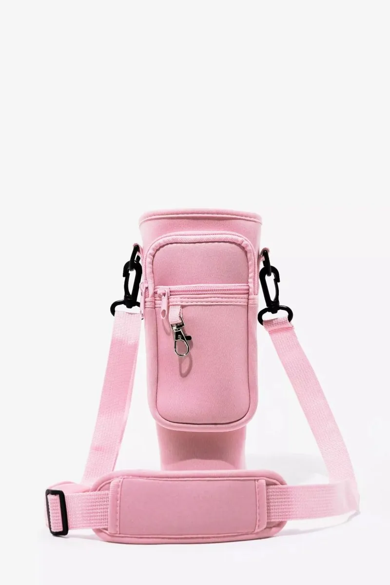 40oz Tumbler Bag with Phone Pocket – Blush Pink Insulated Cup Holder Carrying Bag with Adjustable Strap (Color Pink)