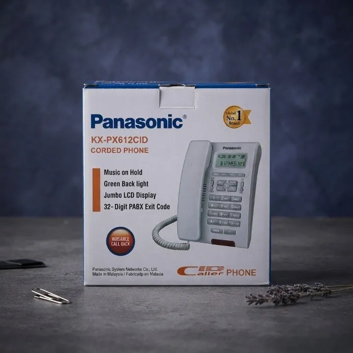 Panasonic KX PX612CID Corded Phone Music On Hold Green Backlight Jumbo LCD Display 32 Digit PABX Exit Code Speakerphone 250 Entries