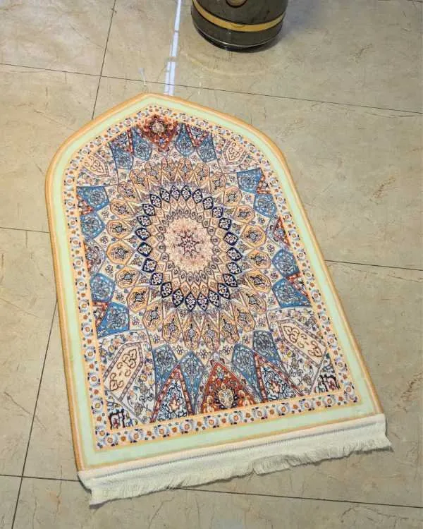 Golden Sunburst Persian Mandala Velvet Prayer Mat Janamaz (70x115 cm)