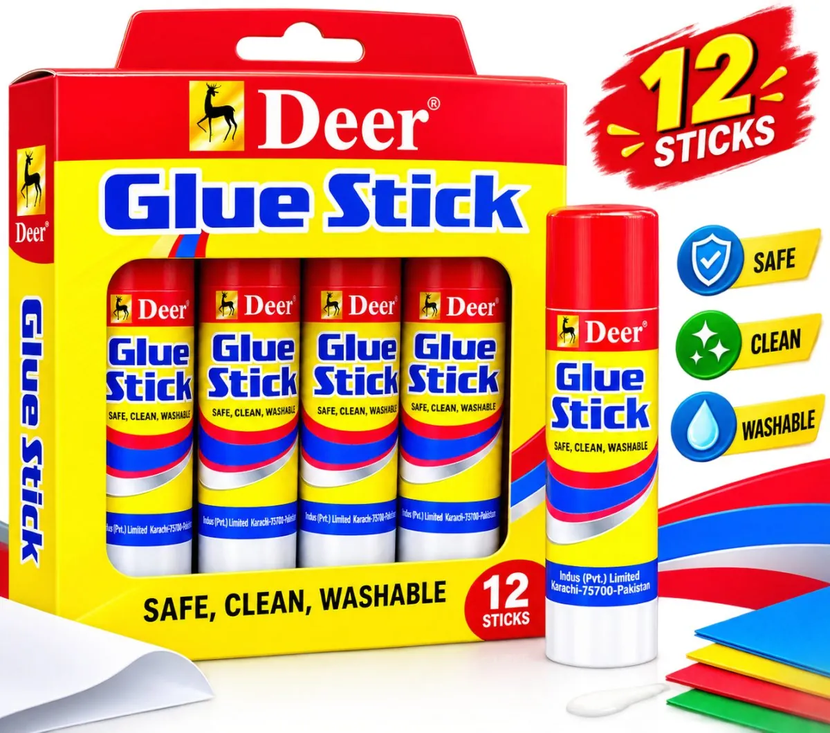 Deer Glue Stick for School, Home & Office Use (Pack of 12)