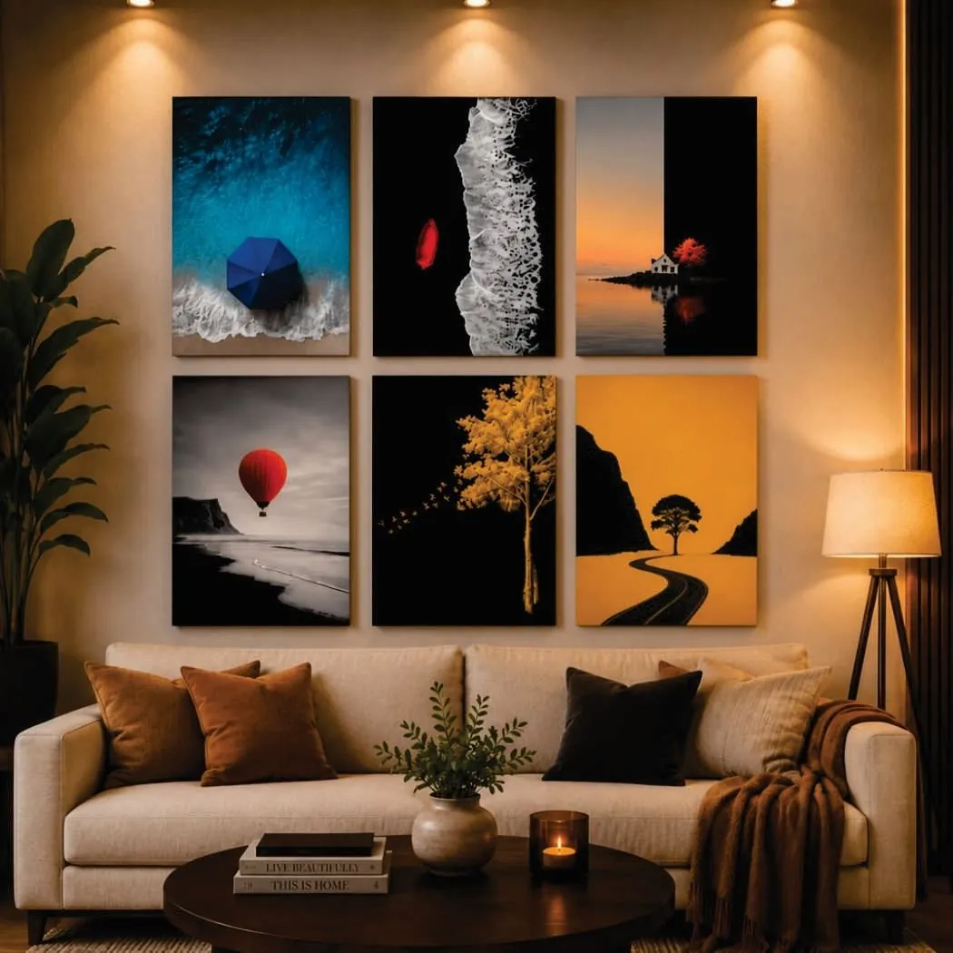 Set of 6 Premium Wall Art Photo Tiles – Modern Home Decor Sets 8x11