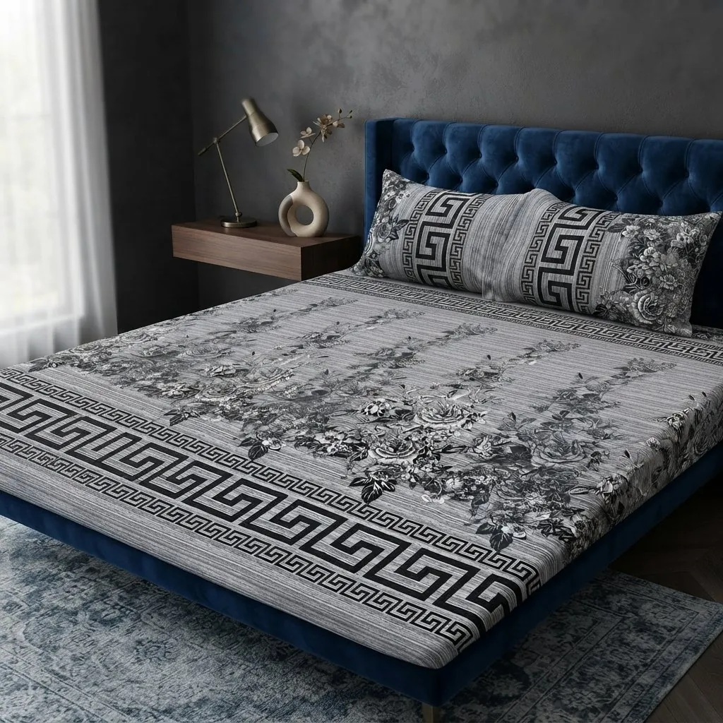 3D Crystal Cotton 3 Piece Bedsheet Set Premium Fabric Lifetime Guarantee Includes Bedsheet And Pipping Pillow Covers