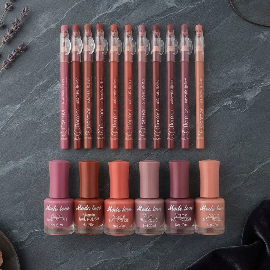 Nails Polish And Lip Pencils Combo Deal - Beauty Accessory Designed For Makeup Application And Daily Skincare Routine (12 Lip Pencils + 6 Nail Polishes)
