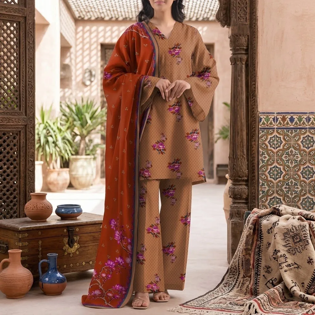 Saya Premium 3-Piece Printed khadder Suit – Unstitched winter (saya replica)