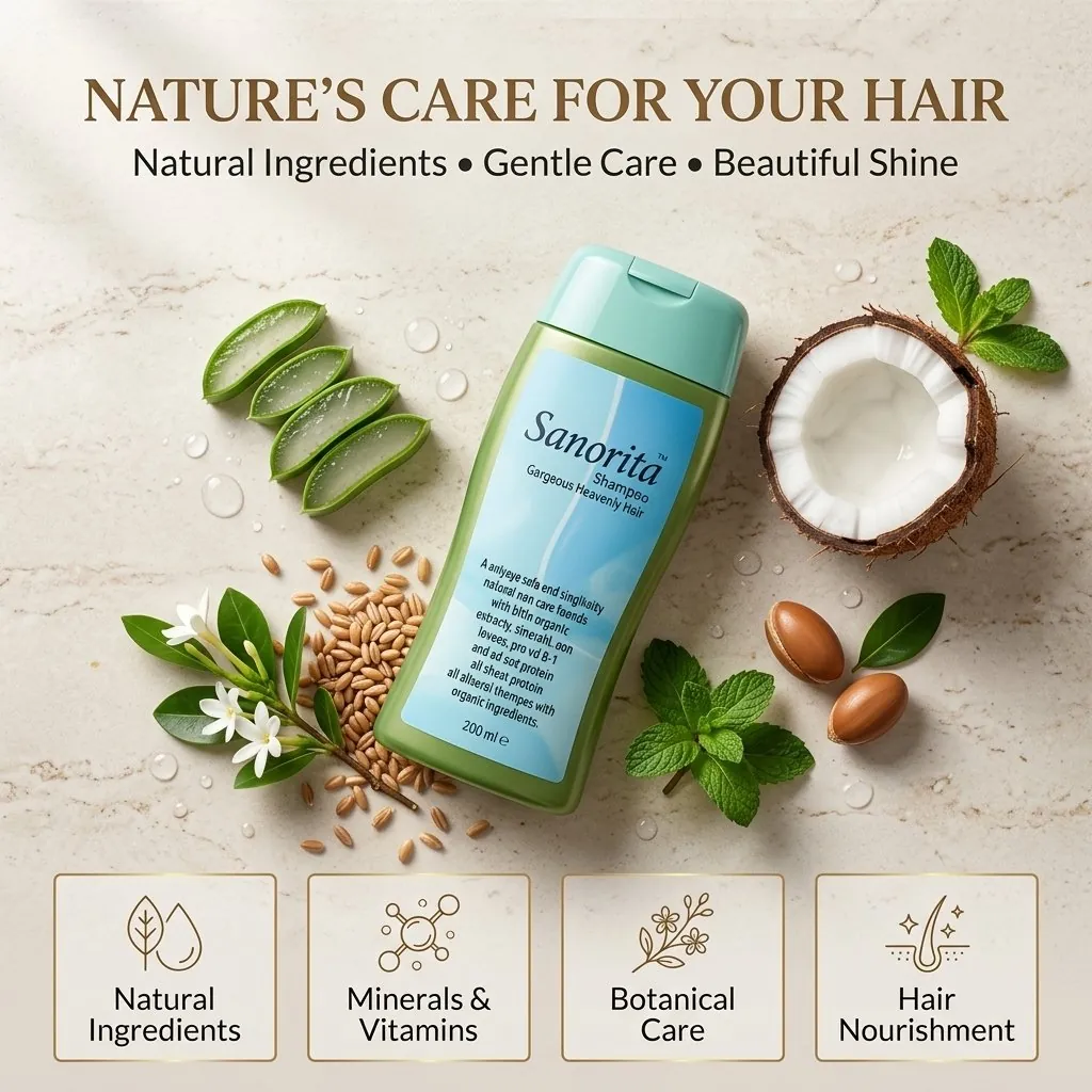 Sanorita Shampoo Natural Care For Gorgeous Heavenly Hair - Hair Care Accessory Designed For Scalp Cleansing And Daily Grooming Routine - 200ML