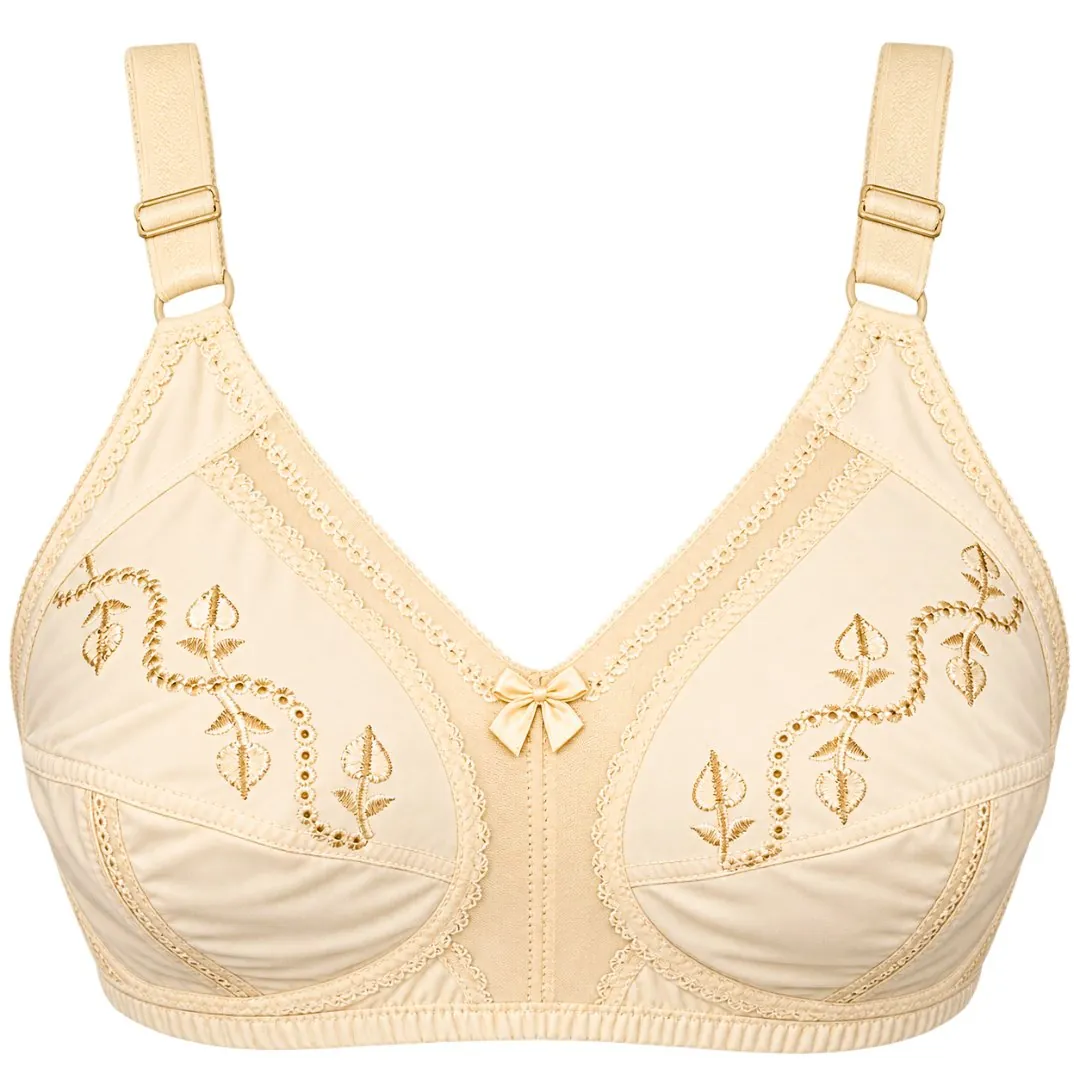 SL Comfort Plus Premium Ladies Bra - Skin Color - Front Embroidery Design with Lace Detailing
