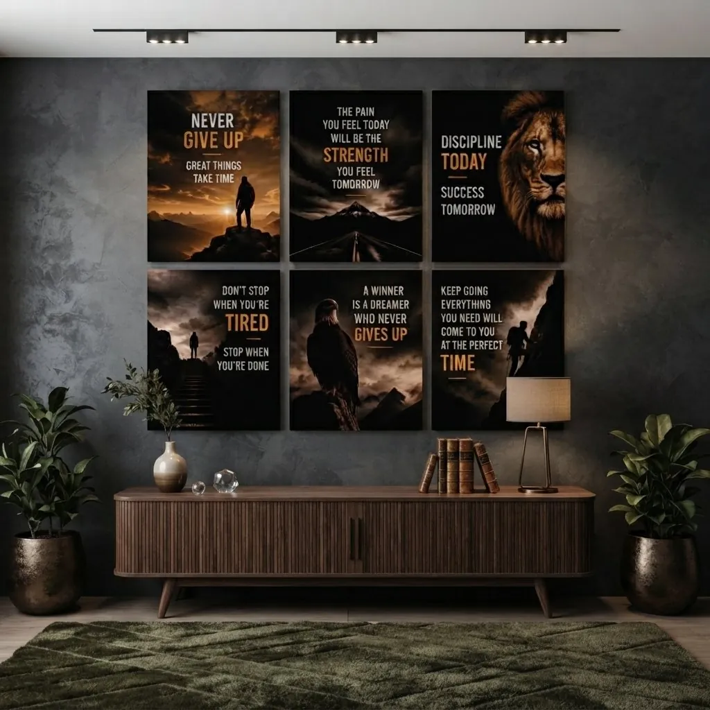 Set of 6 Premium Motivational Quotes Wall Art Photo Tiles – Modern Home Decor Sets - Size: 8x11