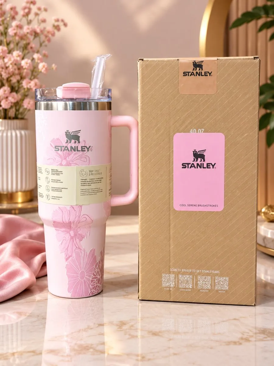 Stanley Style 40oz (1200ml) Pink Floral Tumbler