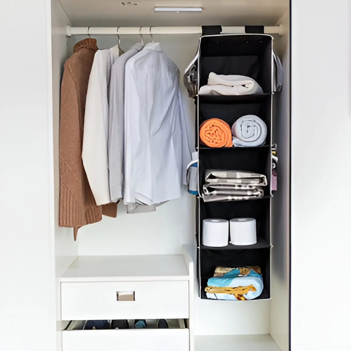 5 Shelf Clothes Hanging Organizers Pant Organizer Wardrobe Section Storage Closet Organiser (random color)