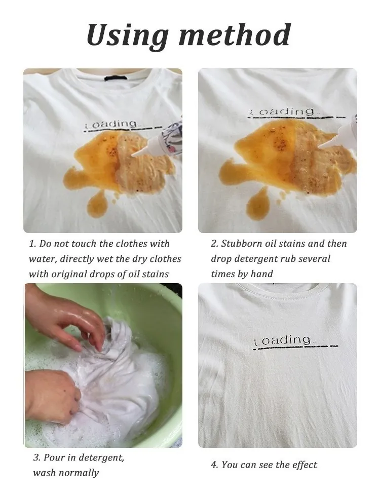 Clothes Oil Stain Remover Strong Degreasing Stain Removal Cleaner | Powerful Grease & Oil Stain Remover for Clothes | Removes Tough Kitchen, Food, Machine & Daily Stains | Fabric Cleaning Solution