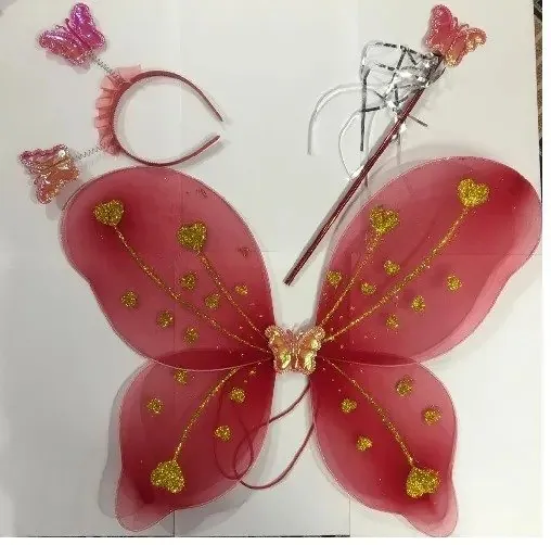 Kids Baby Fairy Wings Fashion Butterfly Wings Dress Up Party 3 pcs set (wing+Stick+ hairband)