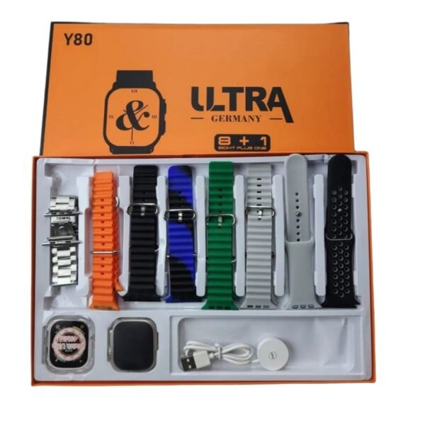Y80 Ultra 8 In 1 Smart Watch ,8 Straps 49mm Big Display (random Colour)