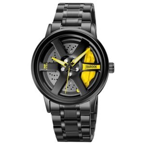 Creative Spinning Wheel Rim Watch for Men – Car-Inspired Alloy Dial with Steel Strap