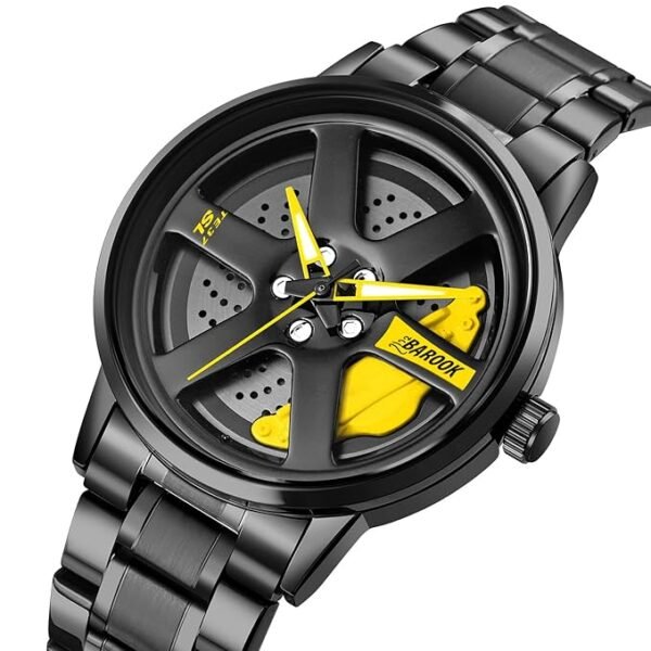 Creative Spinning Wheel Rim Watch for Men – Car-Inspired Alloy Dial with Steel Strap