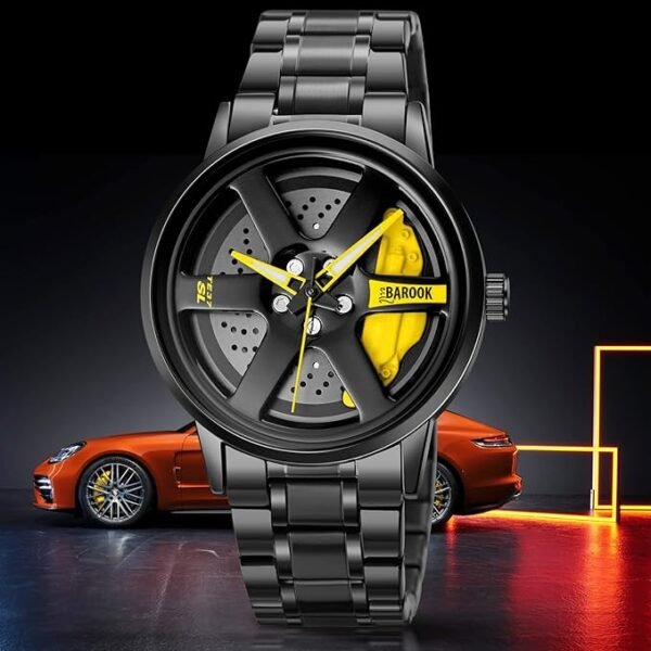 Creative Spinning Wheel Rim Watch for Men – Car-Inspired Alloy Dial with Steel Strap