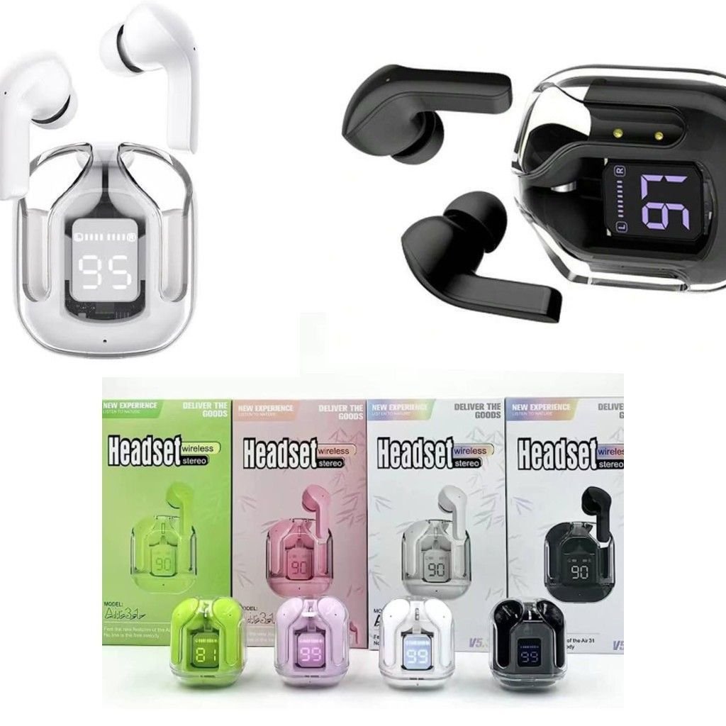 Air31 Earbuds Wireless Crystal Transparent Body | Air 31 Bluetooth Ear Bud (Random Color)