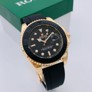 ( Golden ) Rolex Stylish Watch for Men Adjustable Rubber Strap | Heavy Master Lock | Steel Buzzle Working - Without Box